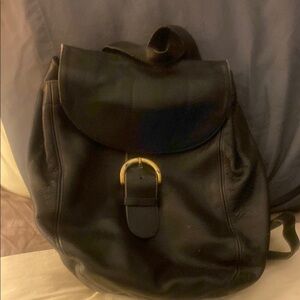 Black Leather Backpack with Gold Buckle
